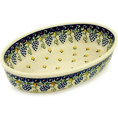 Polish Pottery Oval Baker 9&quot; Summer Grapes