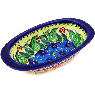 Polish Pottery Oval Baker 9&quot; Summer Splendor UNIKAT