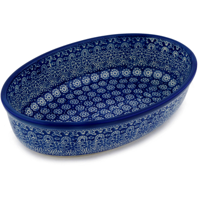 Polish Pottery Oval Baker 9" Winter Frost