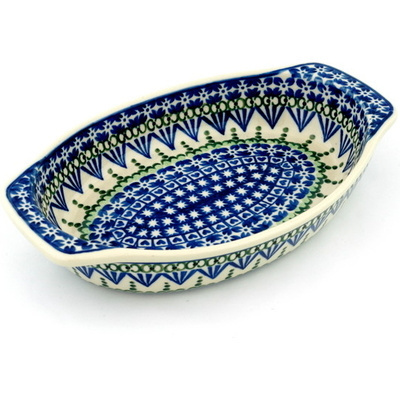Polish Pottery Oval Baker with Handles 12"