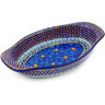 Polish Pottery Oval Baker with Handles 13&quot; Cobalt Poppies UNIKAT