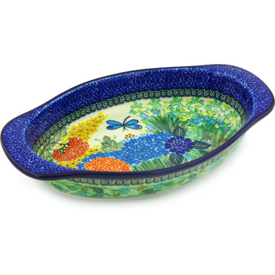 Polish Pottery Oval Baker with Handles 13&quot; Garden Delight UNIKAT