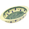 Polish Pottery Oval Baker with Handles 13&quot; Green Bubbles