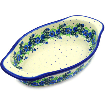 Polish Pottery Oval Baker with Handles 13&quot; Wildflower Wreath