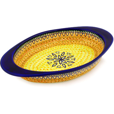 Polish Pottery Oval Baker with Handles 14&quot; Golden Tulip UNIKAT