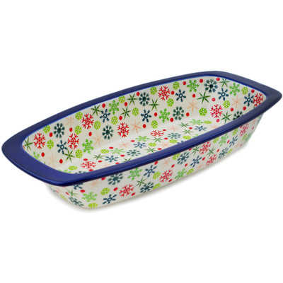 Polish Pottery Oval Baker with Handles 14&quot; Holly Jolly UNIKAT
