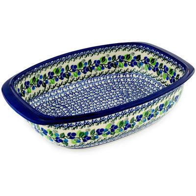 Polish Pottery Oval Baker with Handles 14&quot; Limeberry