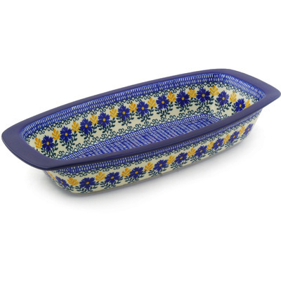 Polish Pottery Oval Baker with Handles 14&quot; Royal Daisy