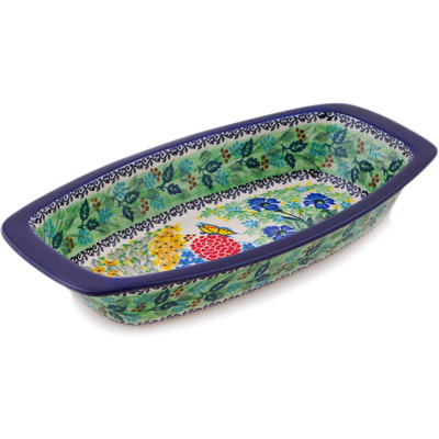 Polish Pottery Oval Baker with Handles 14&quot; Spring Garden UNIKAT