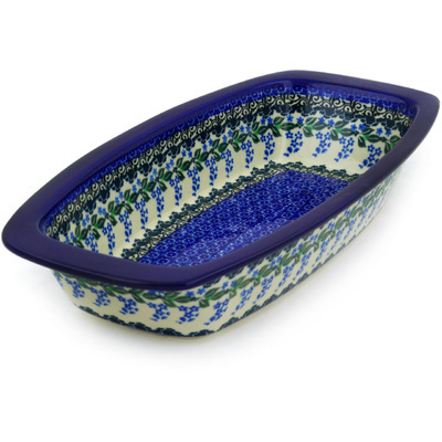 Polish Pottery Oval Baker with Handles 14&quot; Wisteria