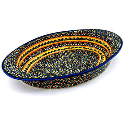 Polish Pottery Oval Baker with Handles 17&quot; Western Sunrise