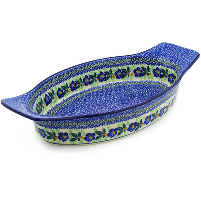 Polish Pottery Oval Baker with Handles 18&quot; Infinity Flower
