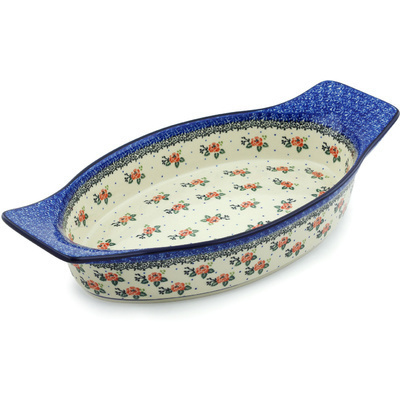 Polish Pottery Oval Baker with Handles 18&quot; Pasadena Delight