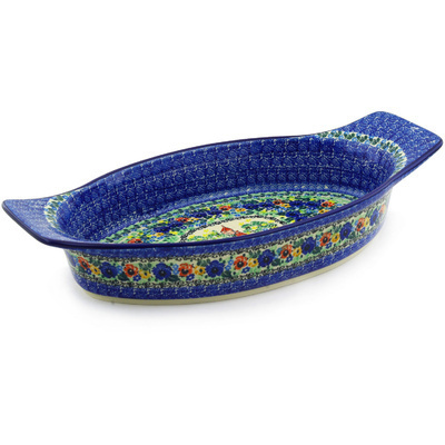 Polish Pottery Oval Baker with Handles 18&quot; Poppy Chalet UNIKAT