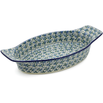 Polish Pottery Oval Baker with Handles 18&quot; Summer Wind