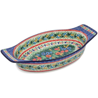 Polish Pottery Oval Baker with Handles 18&quot; Sweet Sentimental UNIKAT