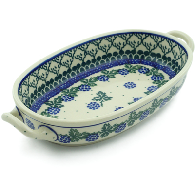 Polish Pottery Oval Baker with Handles 8-inch Blackberry Vines