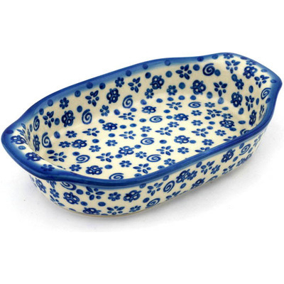 Polish Pottery Oval Baker with Handles 8&quot; Blue Confetti
