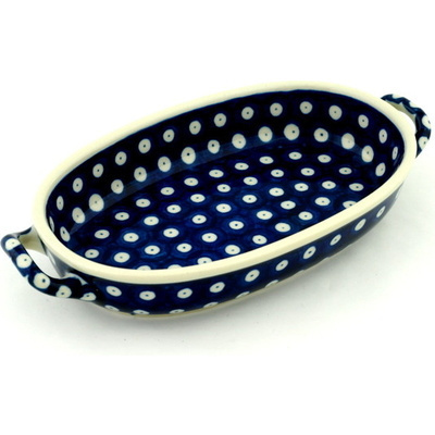 Polish Pottery Oval Baker with Handles 8-inch Blue Eyes