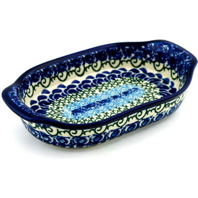 Polish Pottery Oval Baker with Handles 8&quot; Blue Passion
