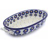 Polish Pottery Oval Baker with Handles 8-inch Blue Zinnia