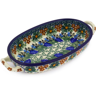 Polish Pottery Oval Baker with Handles 8-inch Clover Trellis UNIKAT