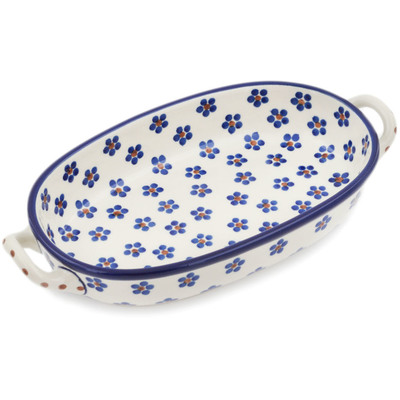 Polish Pottery Oval Baker with Handles 8-inch Daisy Dots