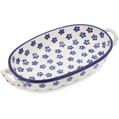 Polish Pottery Oval Baker with Handles 8-inch Daisy Dots