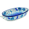Polish Pottery Oval Baker with Handles 8-inch Dragonfly Blues UNIKAT