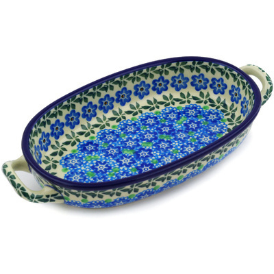 Polish Pottery Oval Baker with Handles 8-inch Flower Power