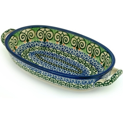 Polish Pottery Oval Baker with Handles 8-inch Life&#039;s A Hoot