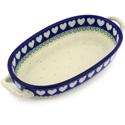 Polish Pottery Oval Baker with Handles 8-inch Light Hearted
