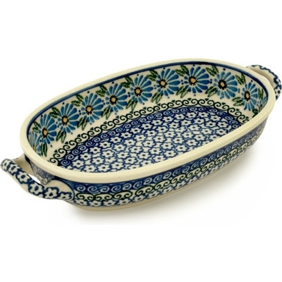 Polish Pottery Oval Baker with Handles 8-inch Marigold Morning
