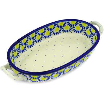 Polish Pottery Oval Baker with Handles 8-inch Radient Scales
