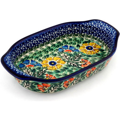 Polish Pottery Oval Baker with Handles 8&quot; Spring Serenade UNIKAT