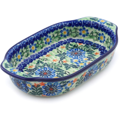 Polish Pottery Oval Baker with Handles 8&quot; Spring Wedding UNIKAT