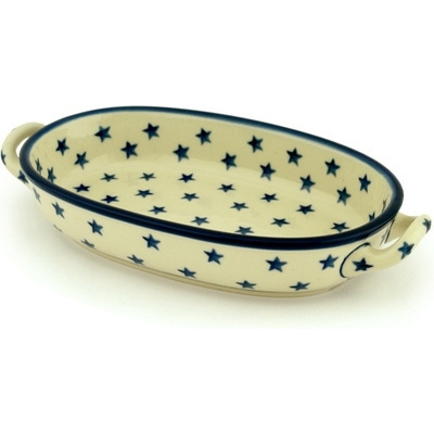 Polish Pottery Oval Baker with Handles 8-inch Starburst Americana