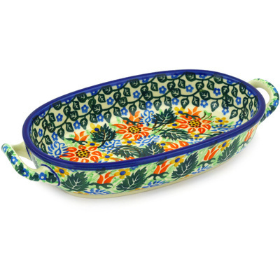Polish Pottery Oval Baker with Handles 8-inch Starflowers And Ivy UNIKAT