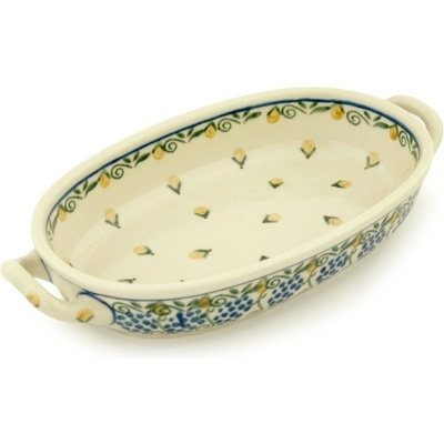 Polish Pottery Oval Baker with Handles 8-inch Summer Grapes