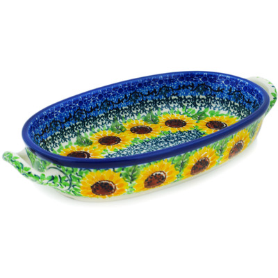 Polish Pottery Oval Baker with Handles 8-inch Summer Sunnies UNIKAT
