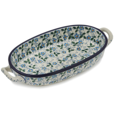 Polish Pottery Oval Baker with Handles 8-inch Summer Wind