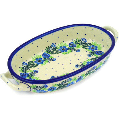 Polish Pottery Oval Baker with Handles 8-inch Wildflower Wreath
