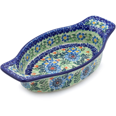 Polish Pottery Oval Baker with Handles 9&quot; Spring Wedding UNIKAT