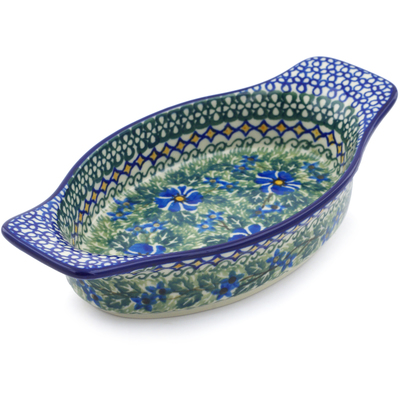 Polish Pottery Oval Baker with Handles 9&quot; Wild Diamonds UNIKAT