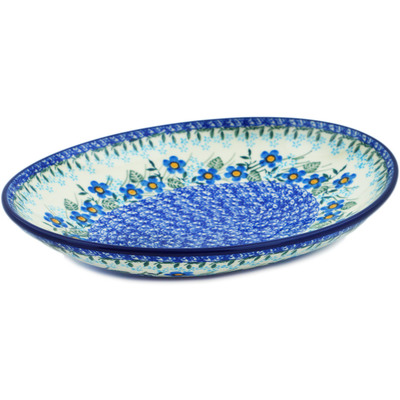 Polish Pottery Oval Bowl 10&quot; Blue Joy