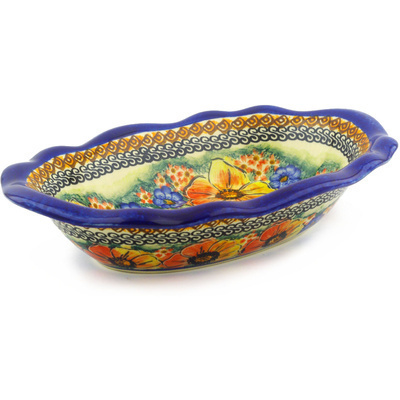 Polish Pottery Oval Bowl 10&quot; Bright Beauty UNIKAT