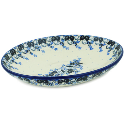 Polish Pottery Oval Bowl 10&quot; Flowers At Dusk