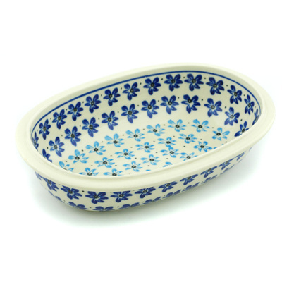 Polish Pottery Oval Bowl 10&quot; Ombre Blue