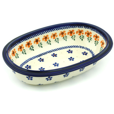 Polish Pottery Oval Bowl 10&quot; Peachy Keen