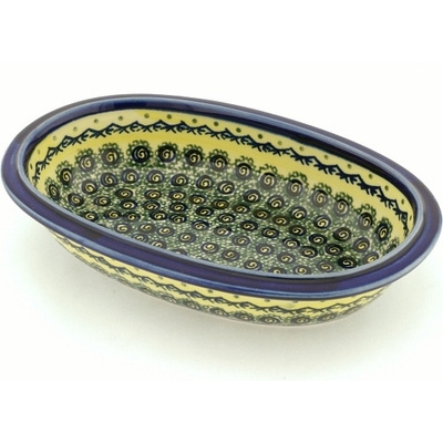 Polish Pottery Oval Bowl 10&quot; Peacock Bumble Bee